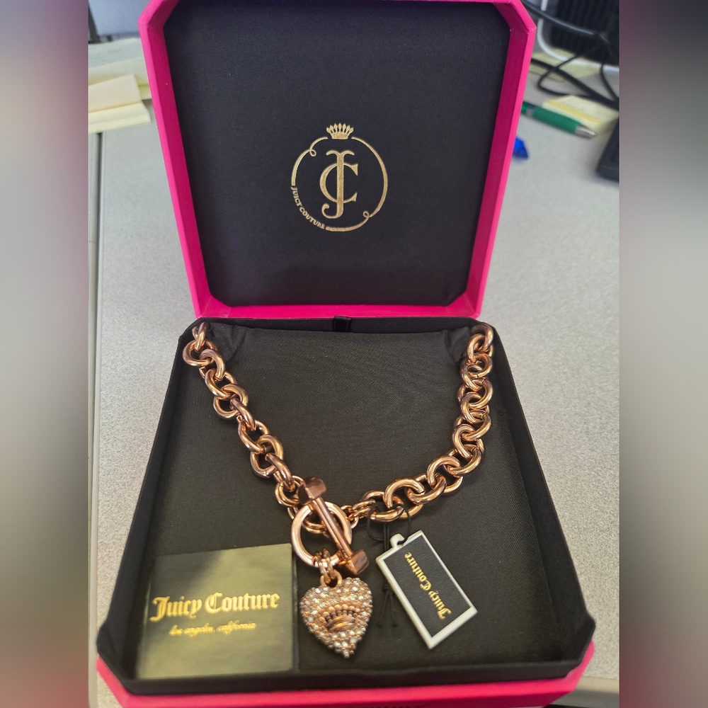 NWT&B Juicy Couture Y2K 2013 Juicy Pave Heart Icon Statement Necklace Gold Tone